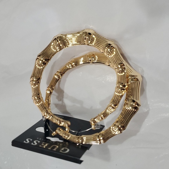 Guess Old School fly girl bamboo style‎ retro oversized hoop earrings new - Picture 5 of 7